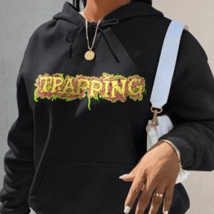 Casual Street Hooded Collar Print Black Sweatshirts & Hoodies